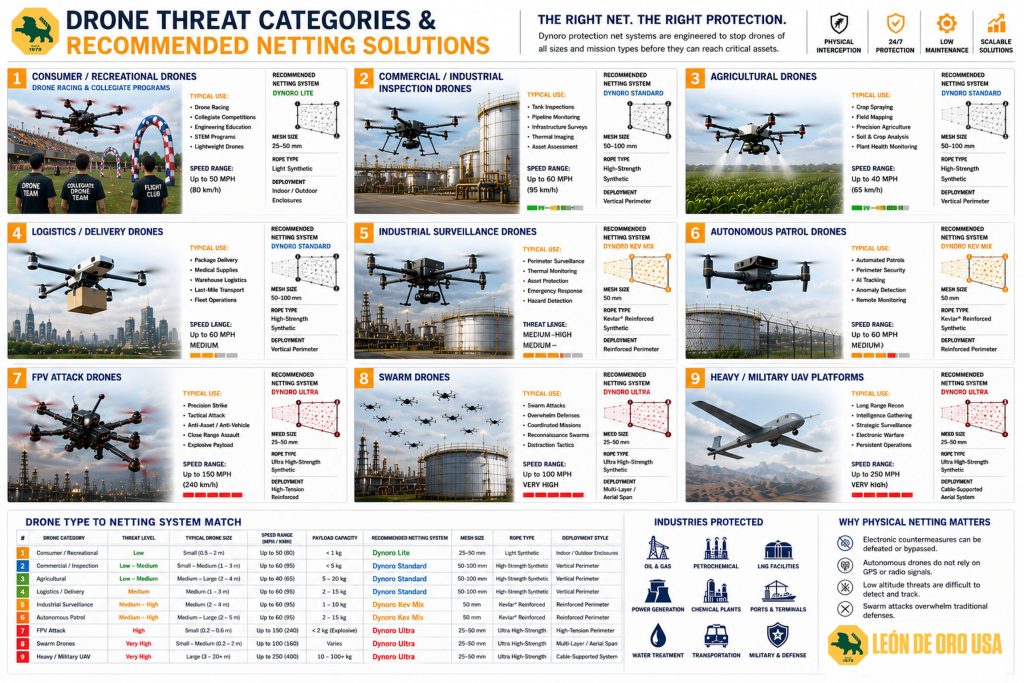 UAV/UAS Drone Protection Netting | Counter-Drone Nets | Leon de Oro USA